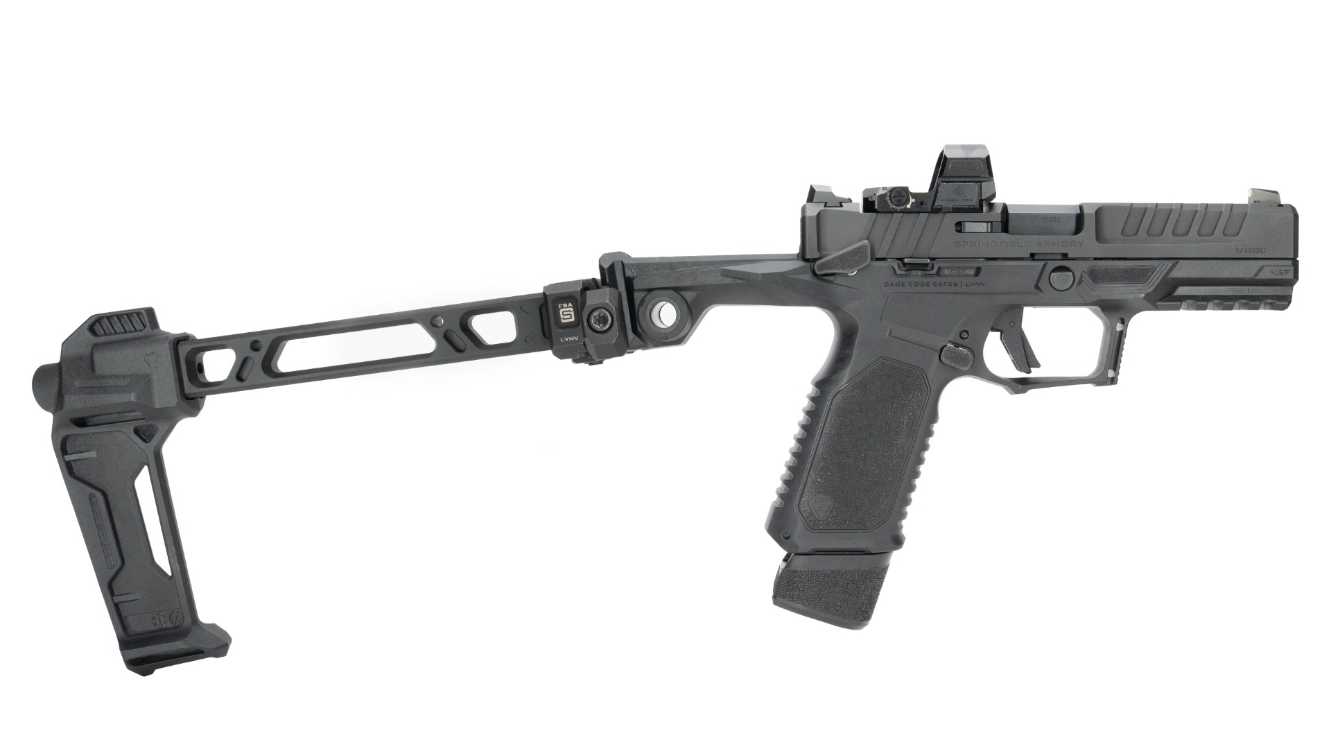 Strike SMC Bravo Springfield Echelon 4.5 complete build with red dot and FSA Dual Fold Stabilizer extended